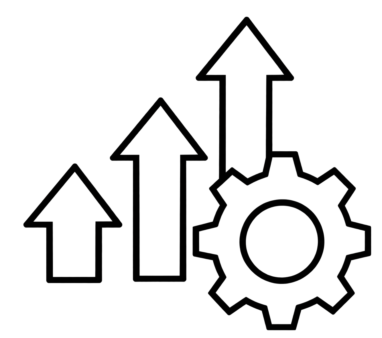 Outlined Growth Arrows and Gear
